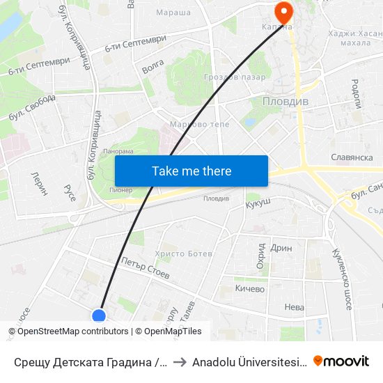 Срещу Детската Градина / Opposite the Kindergarten (36) to Anadolu Üniversitesi AÖF Bulgaristan bürosu map