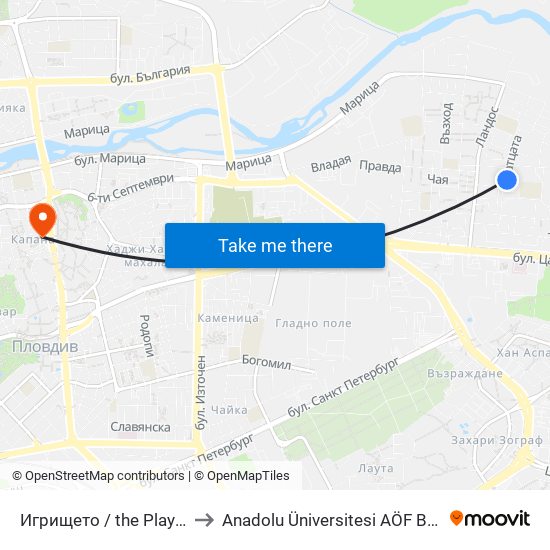 Игрището / the Playground (128) to Anadolu Üniversitesi AÖF Bulgaristan bürosu map