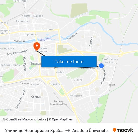 Училище Черноризец Храбър / Chernorizets Hrabar School (333) to Anadolu Üniversitesi AÖF Bulgaristan bürosu map