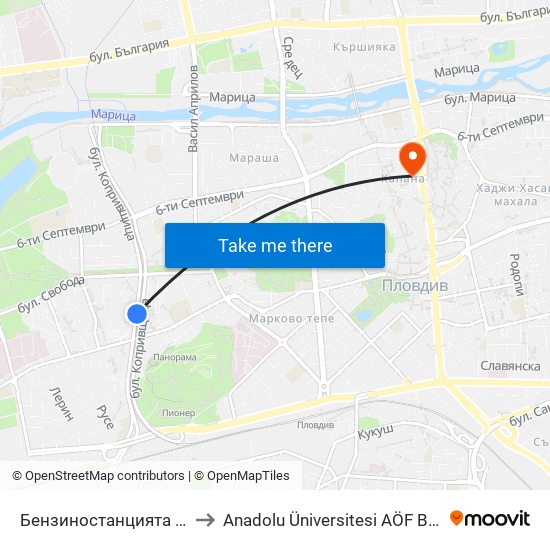 Бензиностанцията - Изток (439) to Anadolu Üniversitesi AÖF Bulgaristan bürosu map