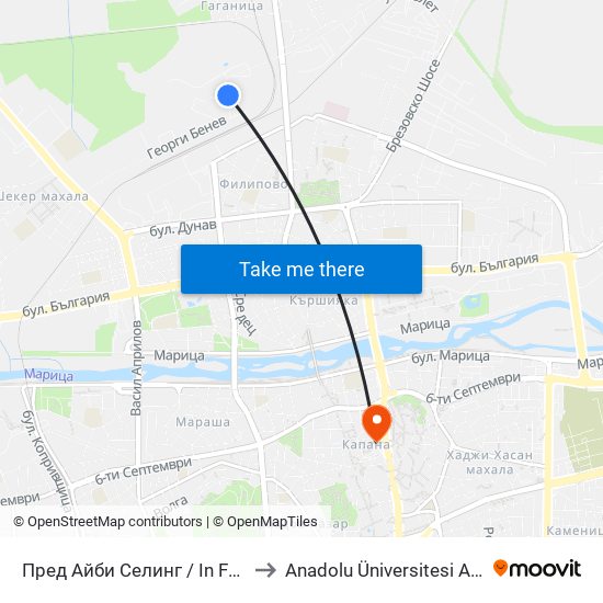 Пред Айби Селинг / In Front Of Ay Bi Seling (457) to Anadolu Üniversitesi AÖF Bulgaristan bürosu map