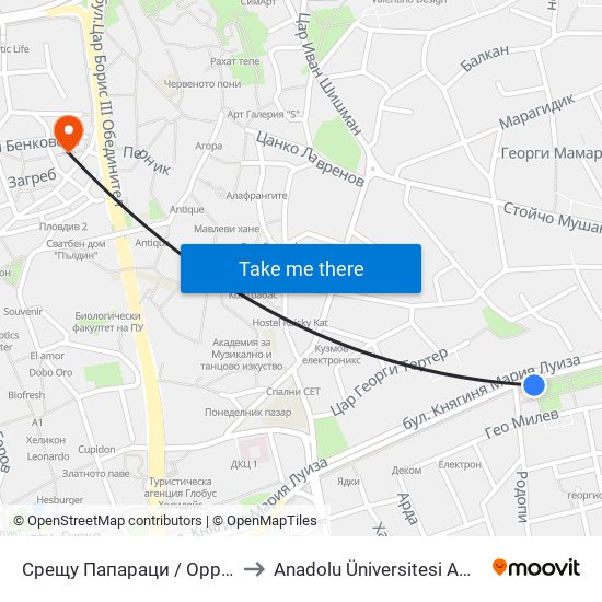 Срещу Папараци / Opposite Paparazzi (250) to Anadolu Üniversitesi AÖF Bulgaristan bürosu map