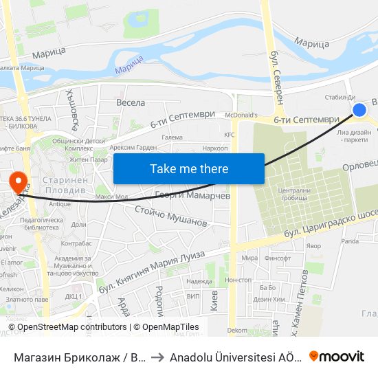 Магазин Бриколаж / Bricolage Store (423) to Anadolu Üniversitesi AÖF Bulgaristan bürosu map