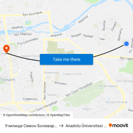 Училище Симон Боливар / Simon Bolivar School (129) to Anadolu Üniversitesi AÖF Bulgaristan bürosu map