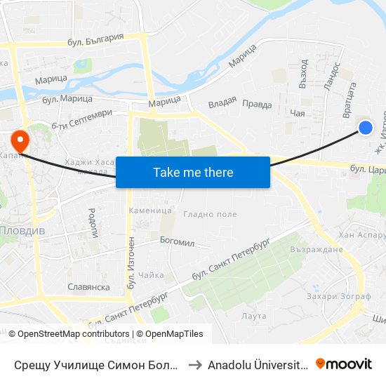 Срещу Училище Симон Боливар / Opposite Simon Bolivar School (399) to Anadolu Üniversitesi AÖF Bulgaristan bürosu map