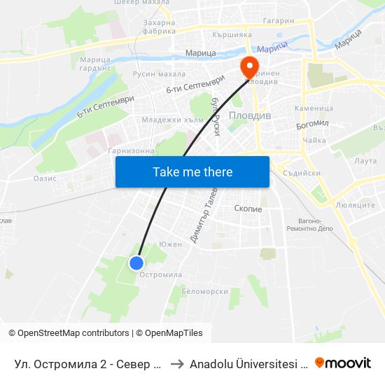 Ул. Остромила 2 - Север / Ostromila St. 2 - North (479) to Anadolu Üniversitesi AÖF Bulgaristan bürosu map