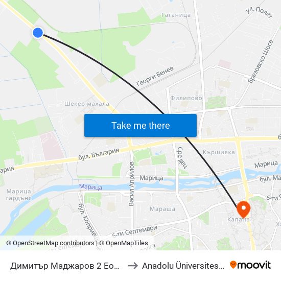 Димитър Маджаров 2 Еоод / Dimitar Madjarov 2 Ltd (474) to Anadolu Üniversitesi AÖF Bulgaristan bürosu map