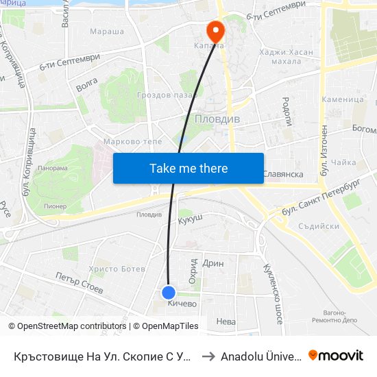 Кръстовище На Ул. Скопие С Ул. Горно Броди / Junction Of Skopie St. And Gorno Brodi St. (440) to Anadolu Üniversitesi AÖF Bulgaristan bürosu map