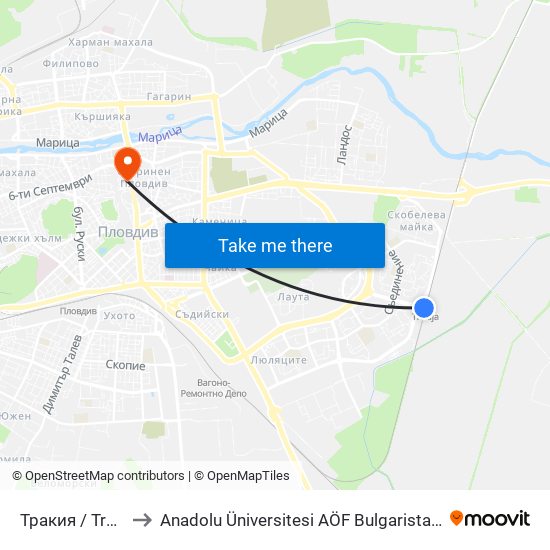 Тракия / Trakiya to Anadolu Üniversitesi AÖF Bulgaristan bürosu map