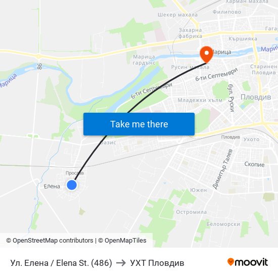 Ул. Елена / Elena St. (486) to УХТ Пловдив map