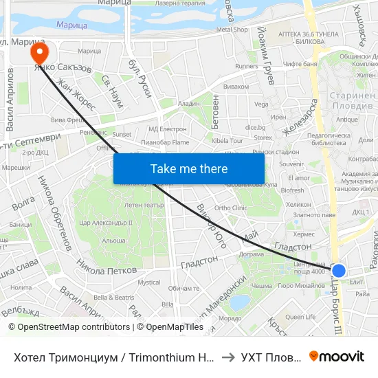 Хотел Тримонциум / Trimonthium Hotel (45) to УХТ Пловдив map