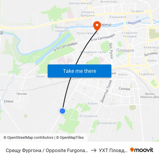 Срещу Фургона / Opposite Furgona (31) to УХТ Пловдив map