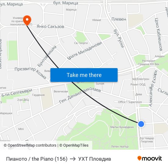 Пианото / the Piano (156) to УХТ Пловдив map