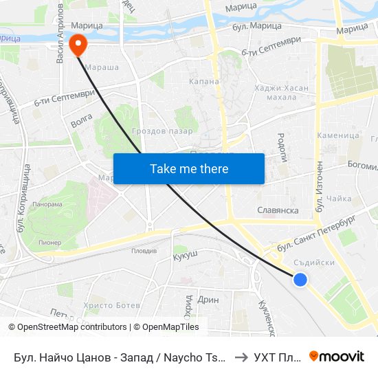 Бул. Найчо Цанов - Запад / Naycho Tsanov Blvd - West (102) to УХТ Пловдив map