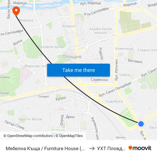 Мебелна Къща / Furniture House (105) to УХТ Пловдив map