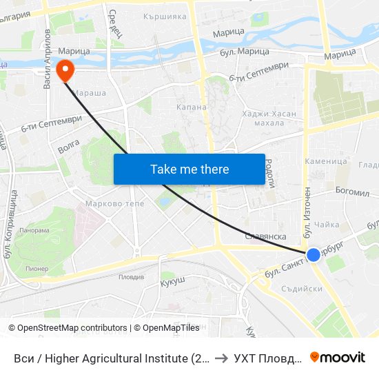 Вси / Higher Agricultural Institute (233) to УХТ Пловдив map