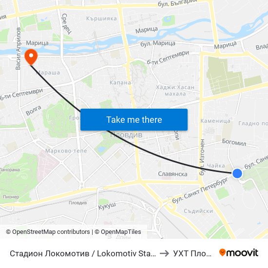 Стадион Локомотив / Lokomotiv Stadium (234) to УХТ Пловдив map