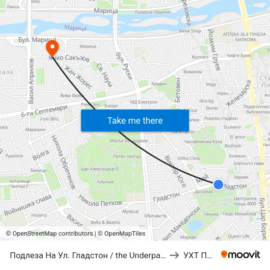 Подлеза На Ул. Гладстон / the Underpass Of Gladstone St. (262) to УХТ Пловдив map