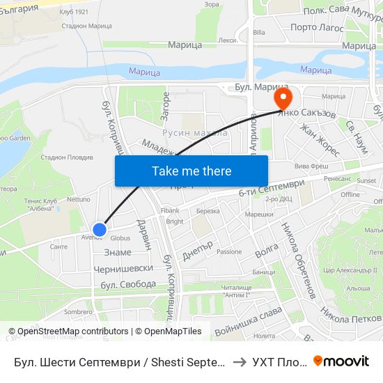 Бул. Шести Септември / Shesti Septemvri Blvd. (314) to УХТ Пловдив map