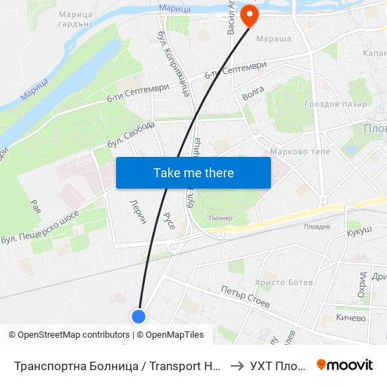 Транспортна Болница / Transport Hospital (23) to УХТ Пловдив map