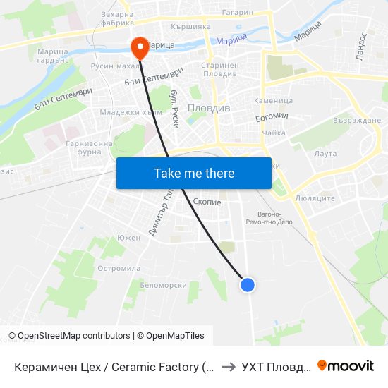 Керамичен Цех / Ceramic Factory (281) to УХТ Пловдив map