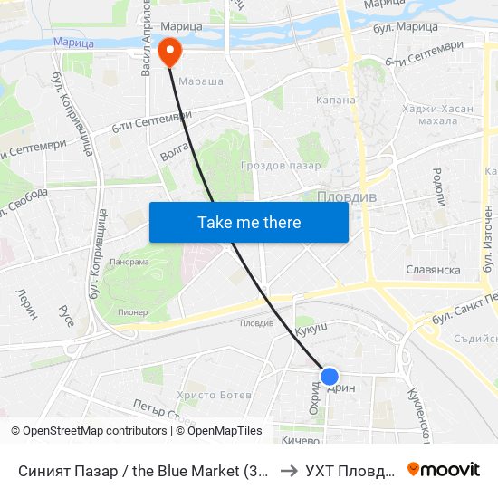 Синият Пазар / the Blue Market (378) to УХТ Пловдив map
