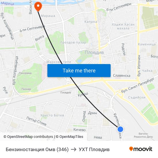 Бензиностанция Омв (346) to УХТ Пловдив map