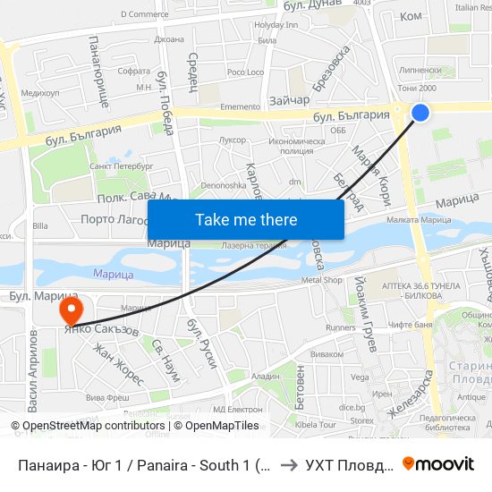 Панаира - Юг 1 / Panaira - South 1 (207) to УХТ Пловдив map