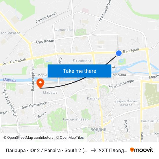 Панаира - Юг 2 / Panaira - South 2 (208) to УХТ Пловдив map