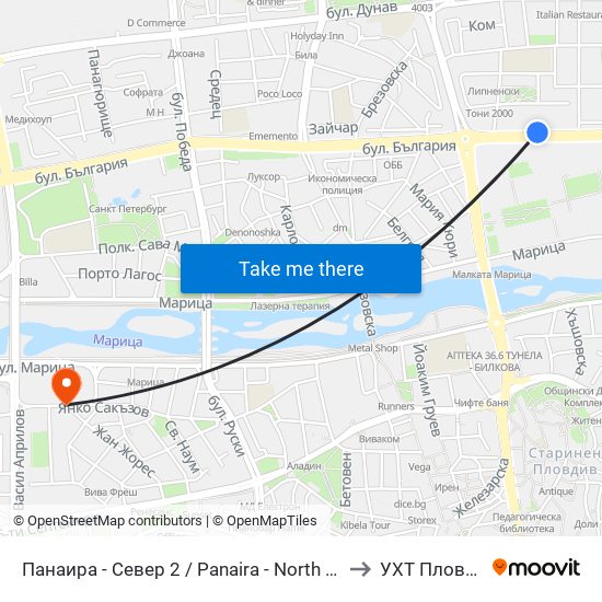 Панаира - Север 2 / Panaira - North 2 (186) to УХТ Пловдив map