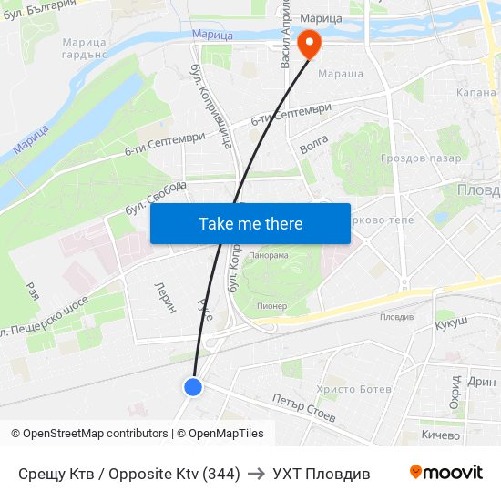 Срещу Ктв / Opposite Ktv (344) to УХТ Пловдив map