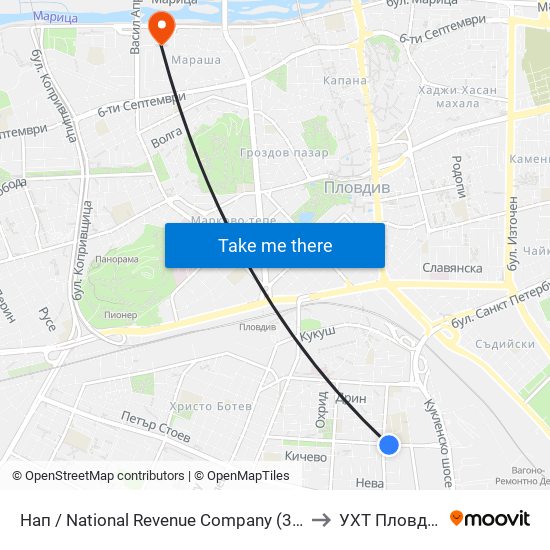 Нап / National Revenue Company (379) to УХТ Пловдив map