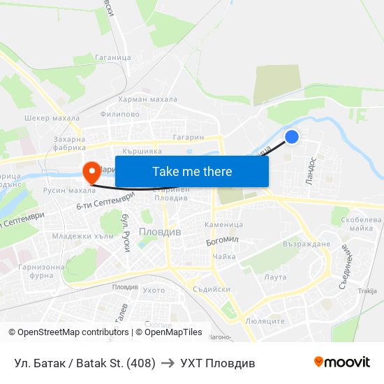 Ул. Батак / Batak St. (408) to УХТ Пловдив map