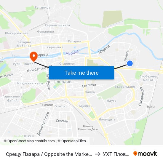 Срещу Пазара / Opposite the Market (131) to УХТ Пловдив map