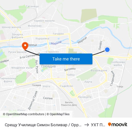 Срещу Училище Симон Боливар / Opposite Simon Bolivar School (399) to УХТ Пловдив map