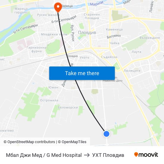 Мбал Джи Мед / G Med Hospital to УХТ Пловдив map
