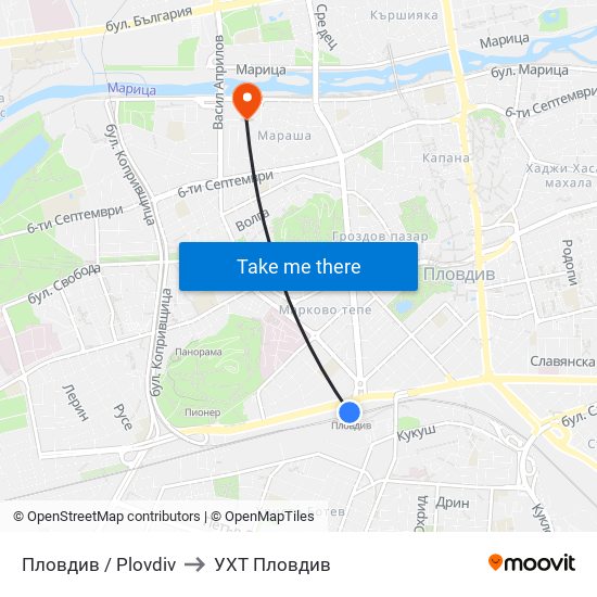 Пловдив / Plovdiv to УХТ Пловдив map