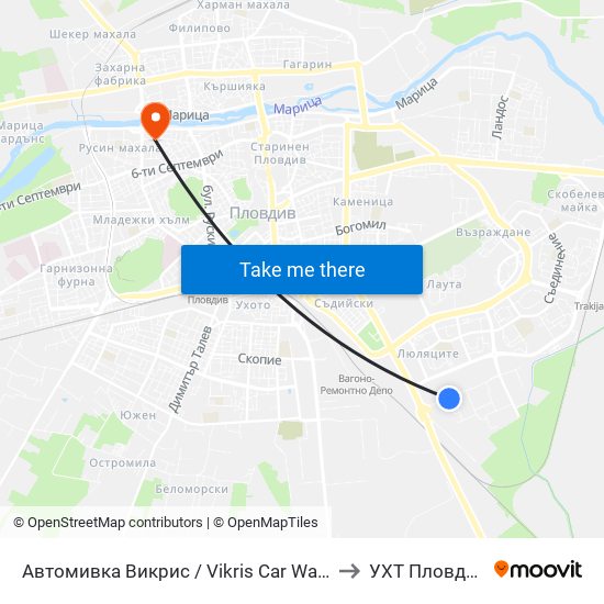 Автомивка Викрис / Vikris Car Wash to УХТ Пловдив map