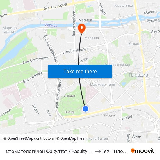 Стоматологичен Факултет / Faculty Of Dentistry to УХТ Пловдив map