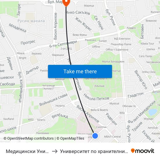 Медицински Университет / Medical University to Университет по хранителни технологии (University of Food Technology) map