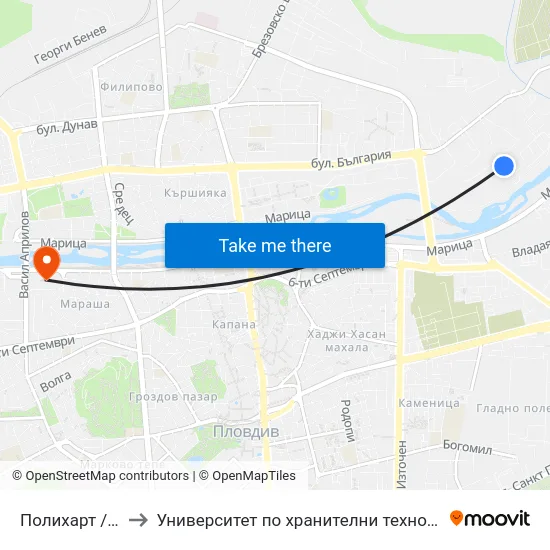 Полихарт / Polyhart (368) to Университет по хранителни технологии (University of Food Technology) map