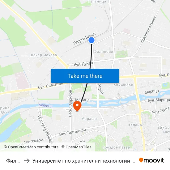 Филипово to Университет по хранителни технологии (University of Food Technology) map