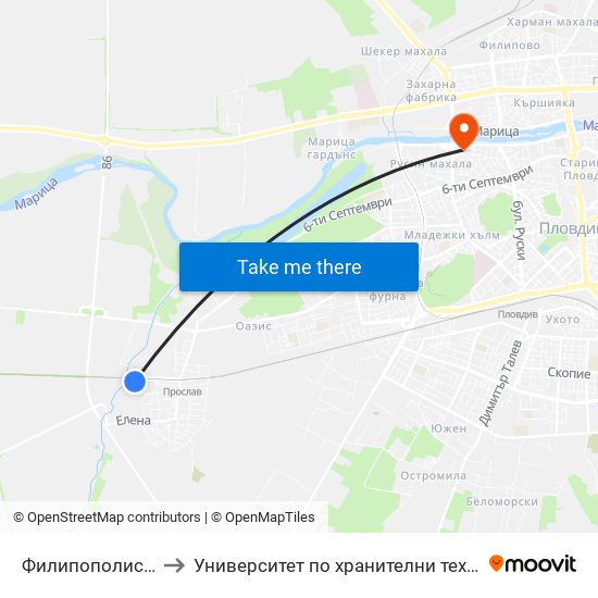 Филипополис / Philipopolis (178) to Университет по хранителни технологии (University of Food Technology) map