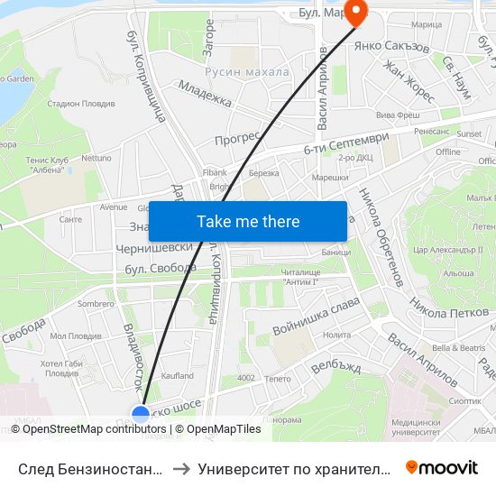 След Бензиностанцията / After the Gas Station (172) to Университет по хранителни технологии (University of Food Technology) map