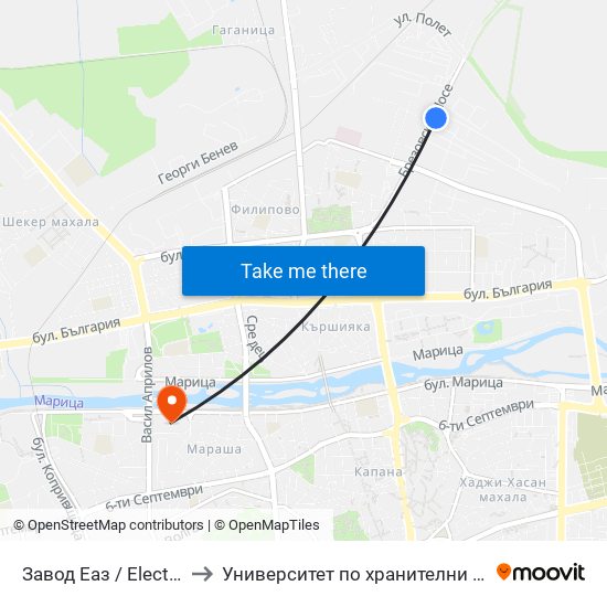 Завод Еаз / Electrical Equipment Plant (226) to Университет по хранителни технологии (University of Food Technology) map