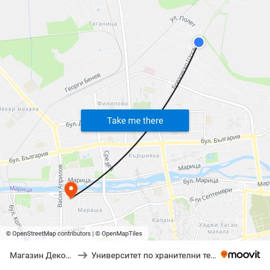 Магазин Деком / Dekom Store (267) to Университет по хранителни технологии (University of Food Technology) map