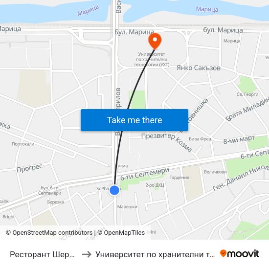 Ресторант Шери / Sheri Restaurant (312) to Университет по хранителни технологии (University of Food Technology) map