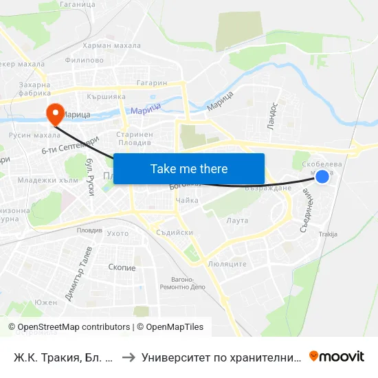 Ж.К. Тракия, Бл. 265 / Trakiya Qr, Bl. 265 (114) to Университет по хранителни технологии (University of Food Technology) map