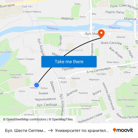 Бул. Шести Септември / Shesti Septemvri Blvd. (314) to Университет по хранителни технологии (University of Food Technology) map