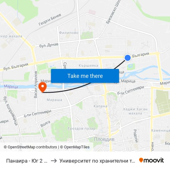 Панаира - Юг 2 / Panaira - South 2 (208) to Университет по хранителни технологии (University of Food Technology) map